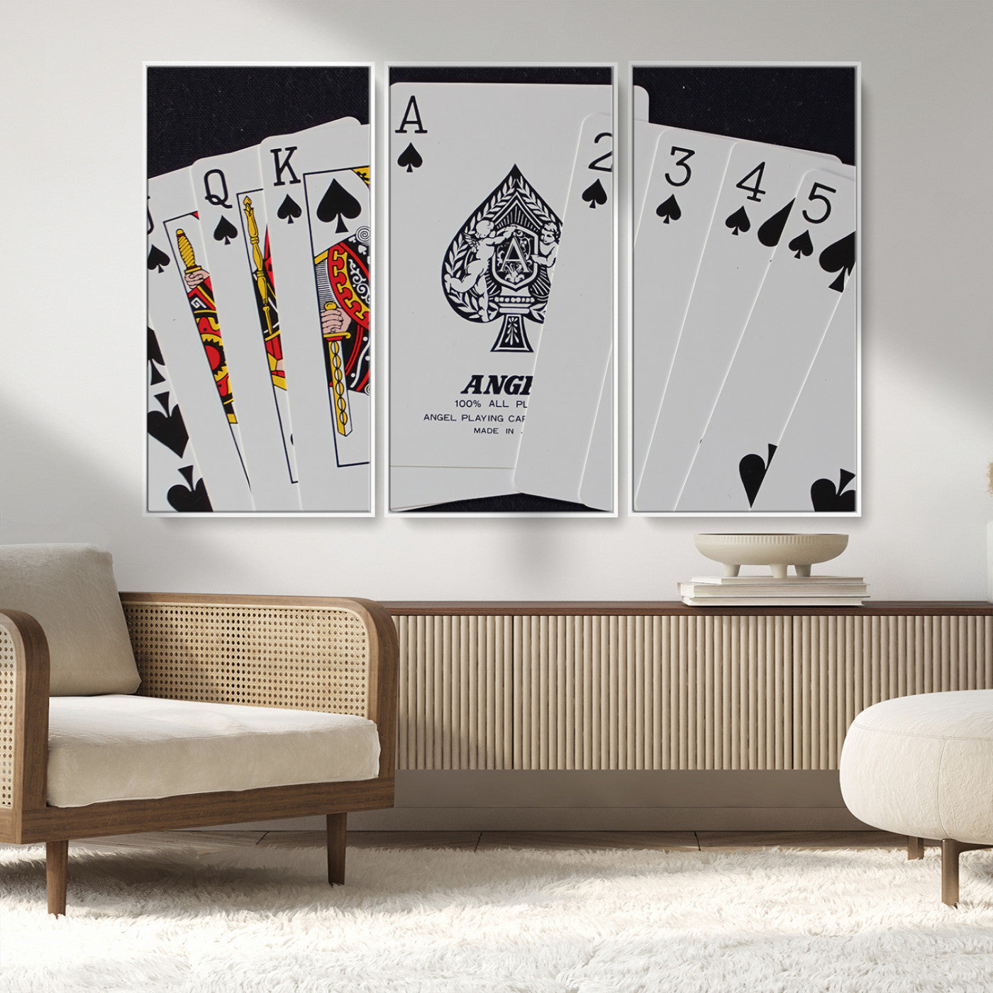 MGV-FC-48X32-3P - Poker Wall Art - Playing Cards Canvas Wall Art Print - Ace of Spades and Royal Flush Design, Perfect
