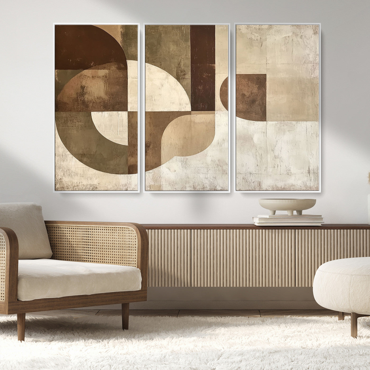 MGV-FC-48X32-3P - Wabi Sabi Geometric Wall Art | Abstract Modern Minimalist Canvas Print with Neutral Mid Century Art