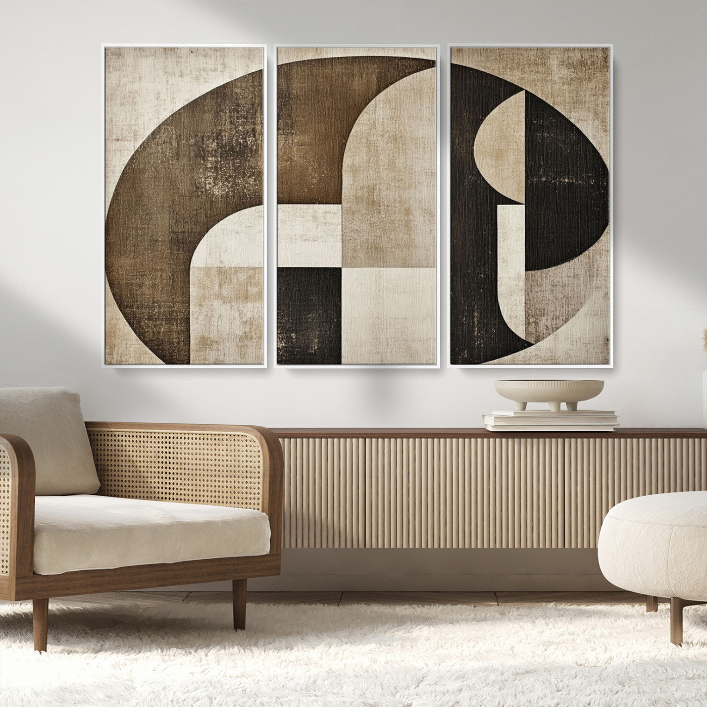 MGV-FC-48X32-3P - Wabi Sabi Abstract Wall Art | Geometric Modern Minimalist Canvas Print with Neutral Mid Century Art