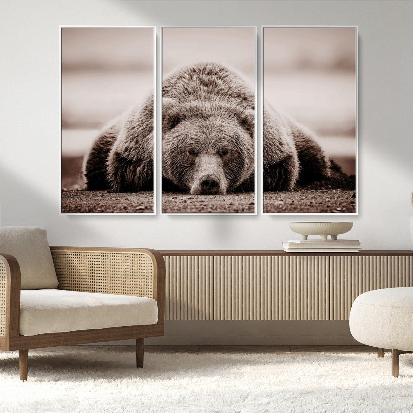 MGV-FC-48X32-3P - Grizzly Bear Wall Art Print - Bear Canvas Wall Art - Rustic Bear Portrait Canvas Print for Cabin Wall Decor and Nature-Inspired Spaces