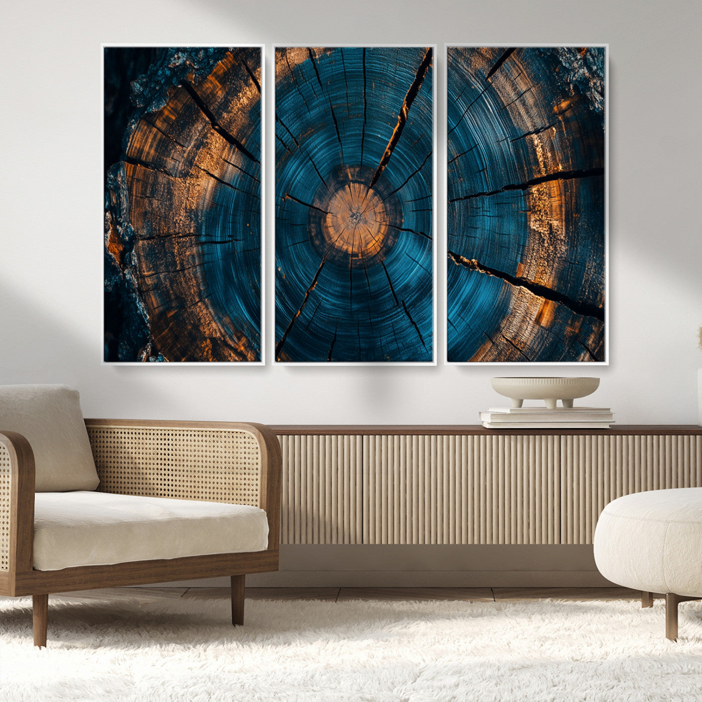 MGV-FC-48X32-3P - Farmhouse Wall Art - Abstract Tree Rings Canvas Wall Art Print, Framed Wood Grain Rings Artwork