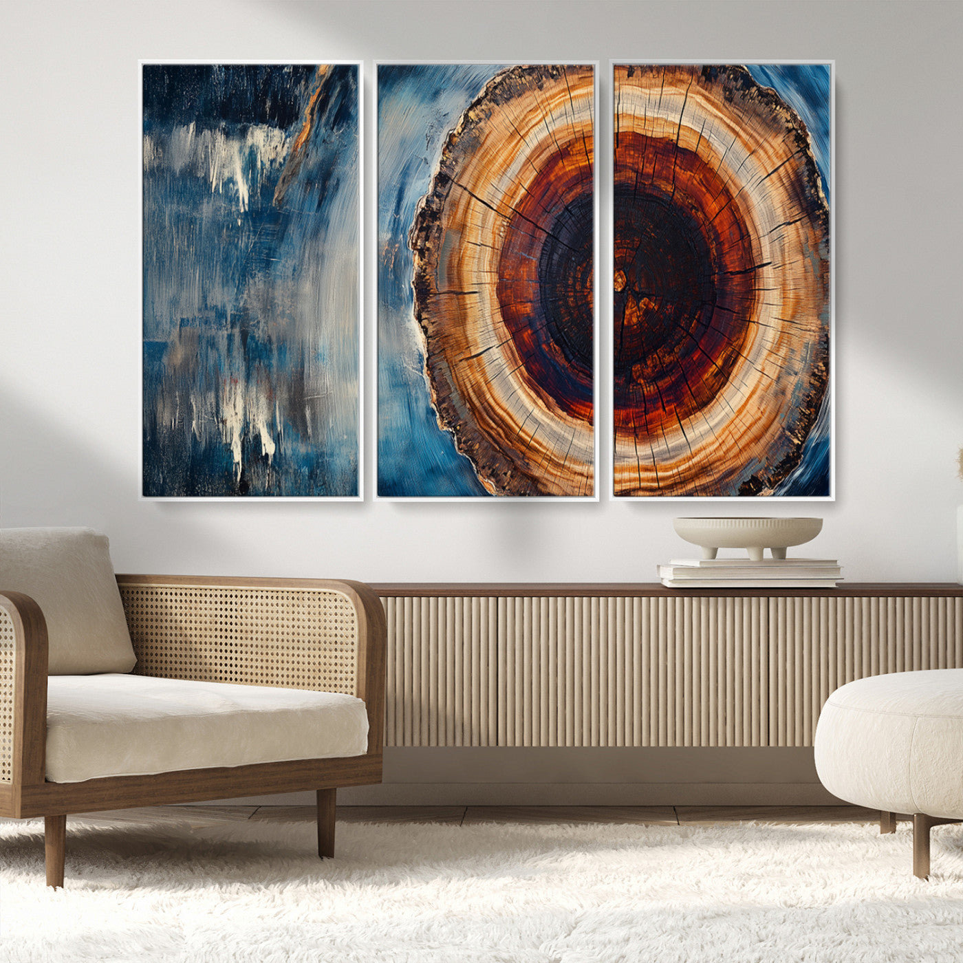 MGV-FC-48X32-3P - Abstract Tree Rings Wall Art Canvas Print - Wood Grain Rings Canvas Print - Nature Woodland Wall