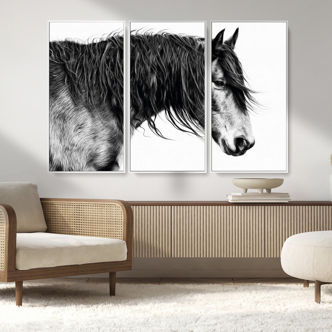 MGV-FC-48X32-3P - Black Horse Wall Art Canvas Print for Farmhouse Decor and Woodland Decoration