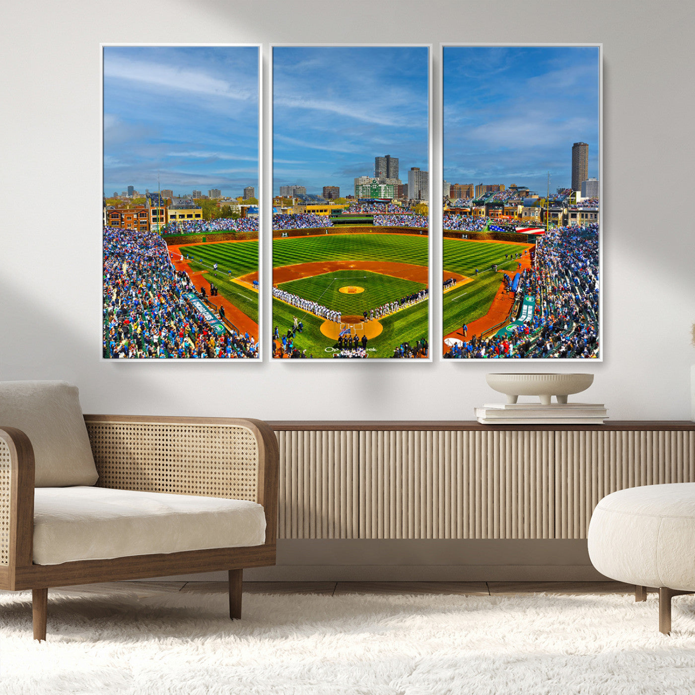 MGV-FC-48X32-3P - Wrigley Field Chicago Cubs Panoramic Multi Piece Canvas Wall Art - Iconic Baseball Stadium Canvas