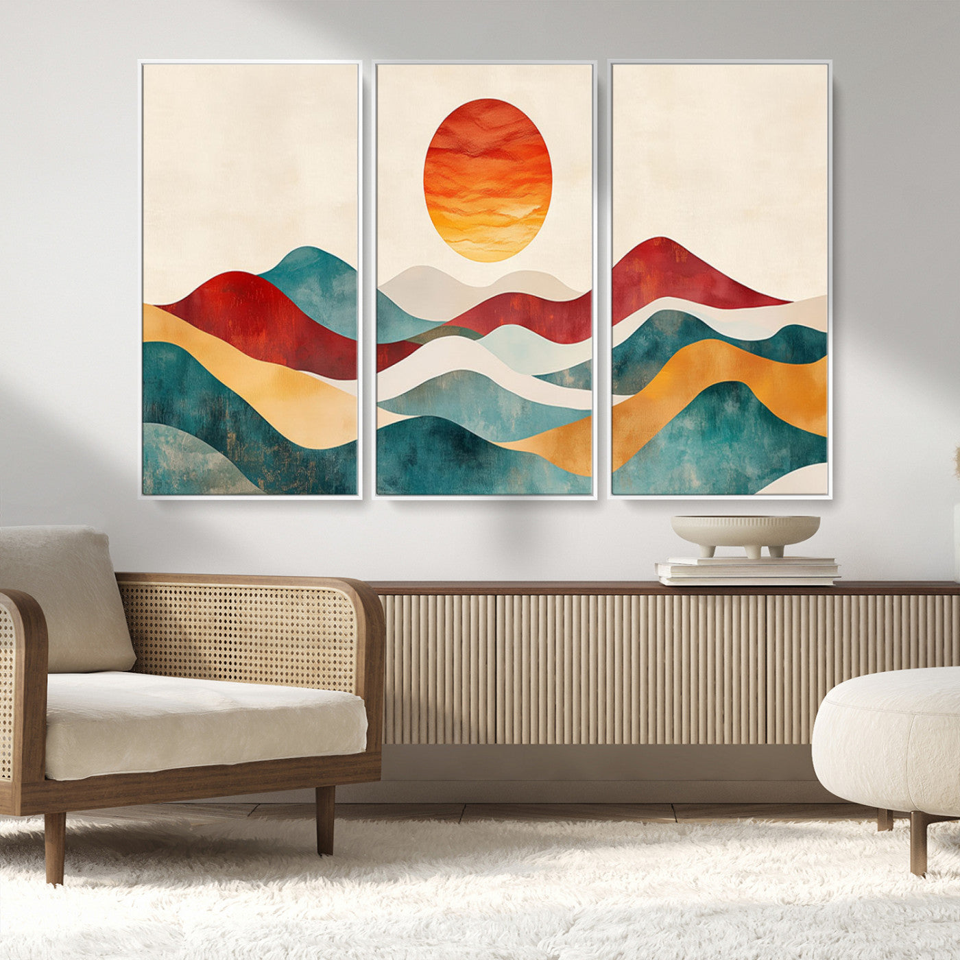 MGV-FC-48X32-3P - Southwest Mountain Canvas - Boho Triptych Wall Art - Rustic Woodland Nursery Decor - Abstract Nature