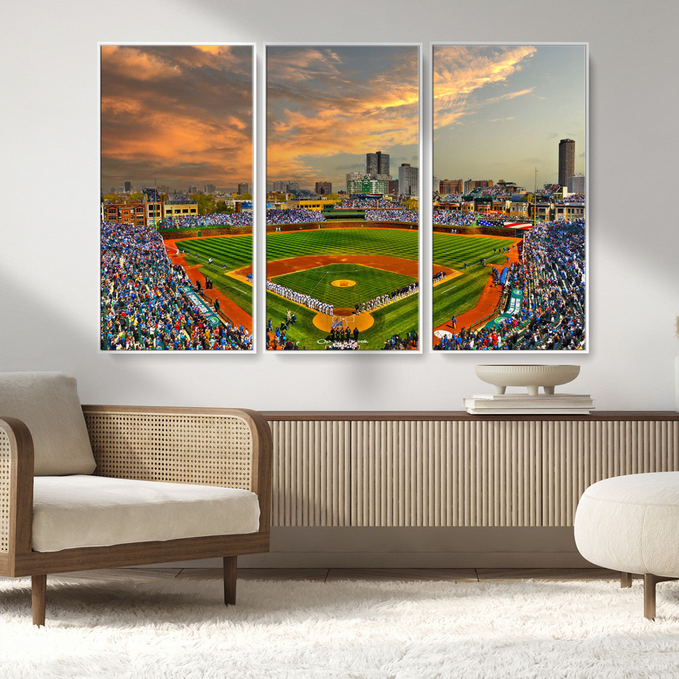 MGV-FC-48X32-3P - Chicago Wrigley Field Canvas Wall Art - Iconic Baseball Stadium Art Print - Wrigley Field Chicago
