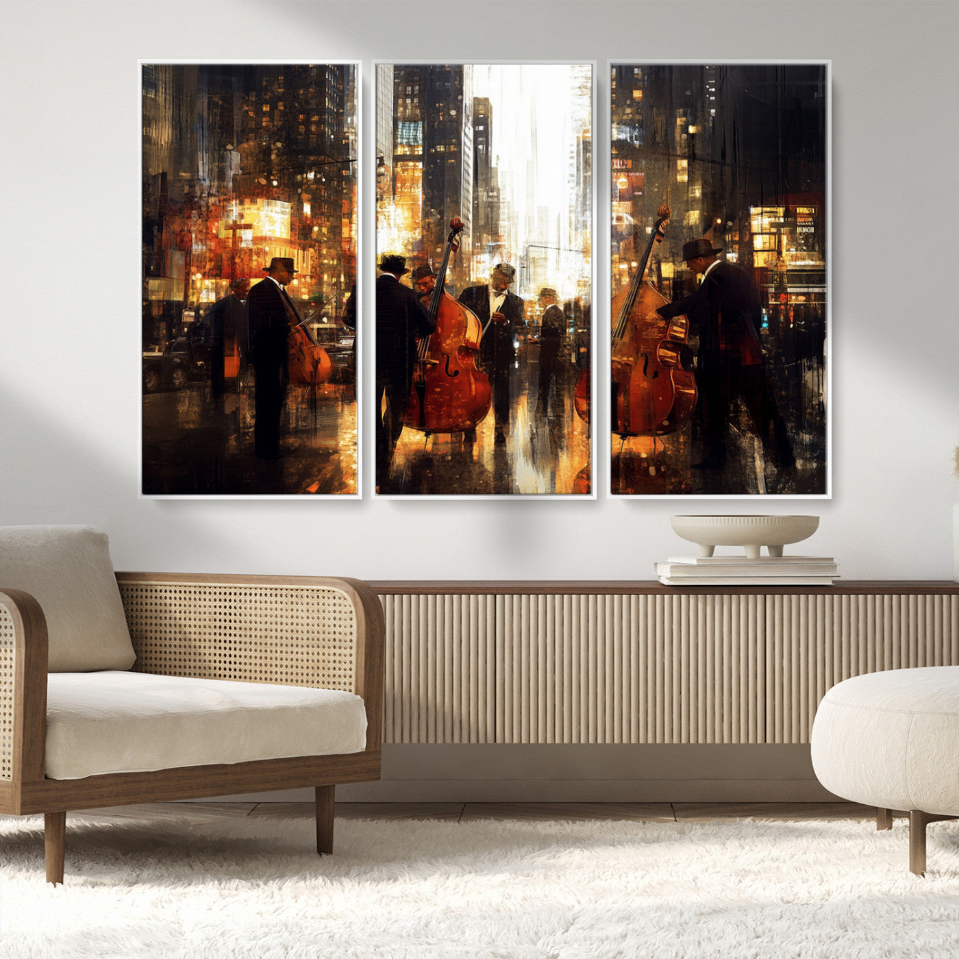 MGV-FC-48X32-3P - Abstract Jazz Art Wall Art Canvas Print - Framed Abstract Music Canvas - Colorful Instrument Poster