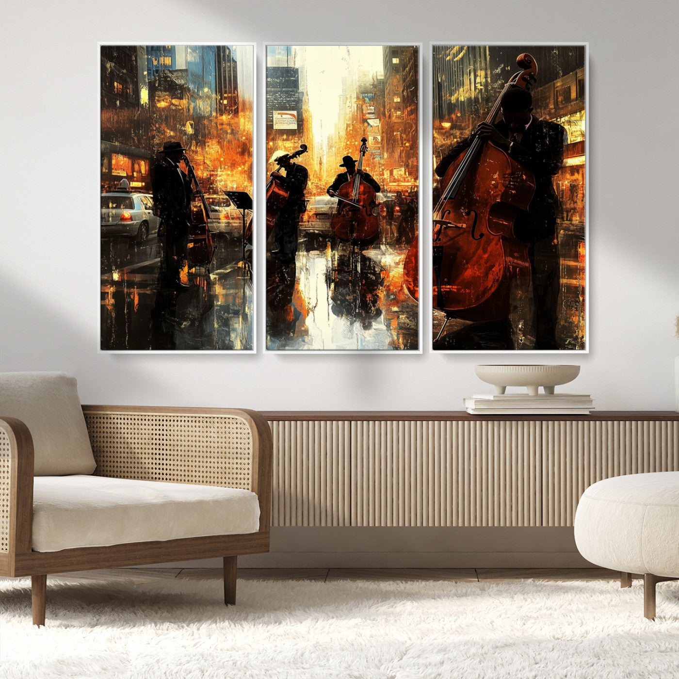 MGV-FC-48X32-3P - African American Abstract Jazz Wall Art - Framed Abstract Music Canvas - Colorful Instrument Canvsa