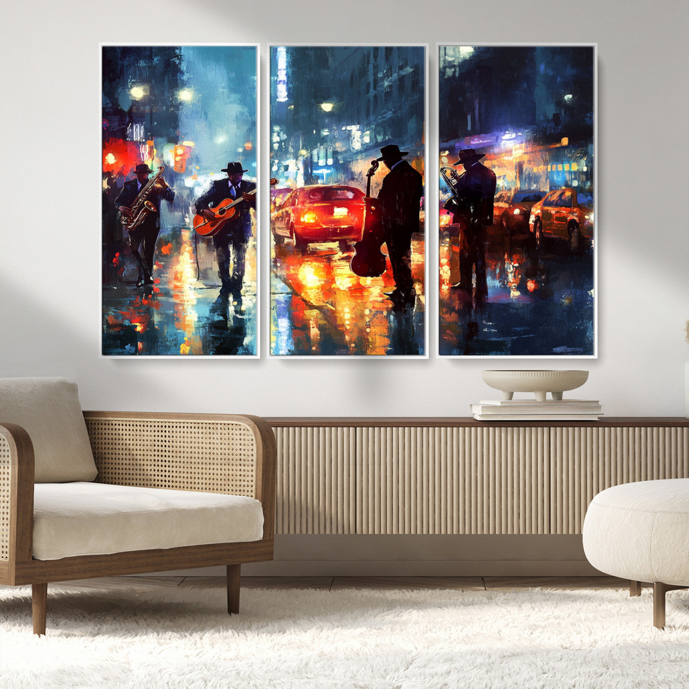 MGV-FC-48X32-3P - African American Jazz Canvas - Abstract Music Wall Art Print - Abstract Jazz Wall Art Framed Prints
