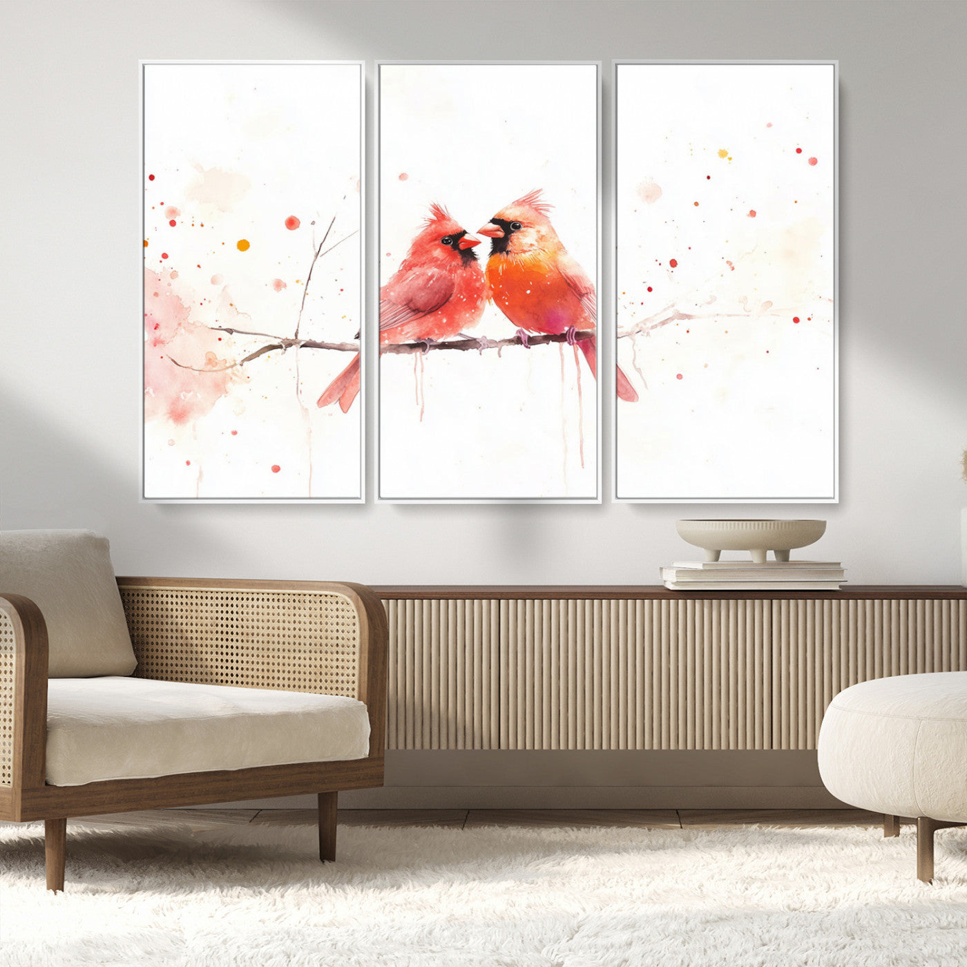 MGV-FC-48X32-3P - Cardinal Bird Canvas Wall Art - Male and Female Cardinal Print - Nature-Inspired Bird Wall Decor for