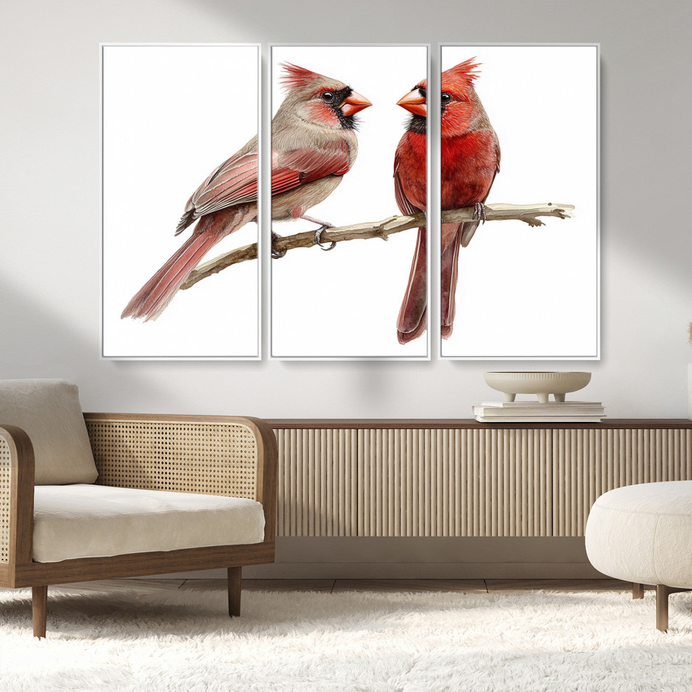 MGV-FC-48X32-3P - Cardinal Bird Canvas Wall Art - Male and Female Cardinal Print - Abstract Bird Wall Decor for Home -
