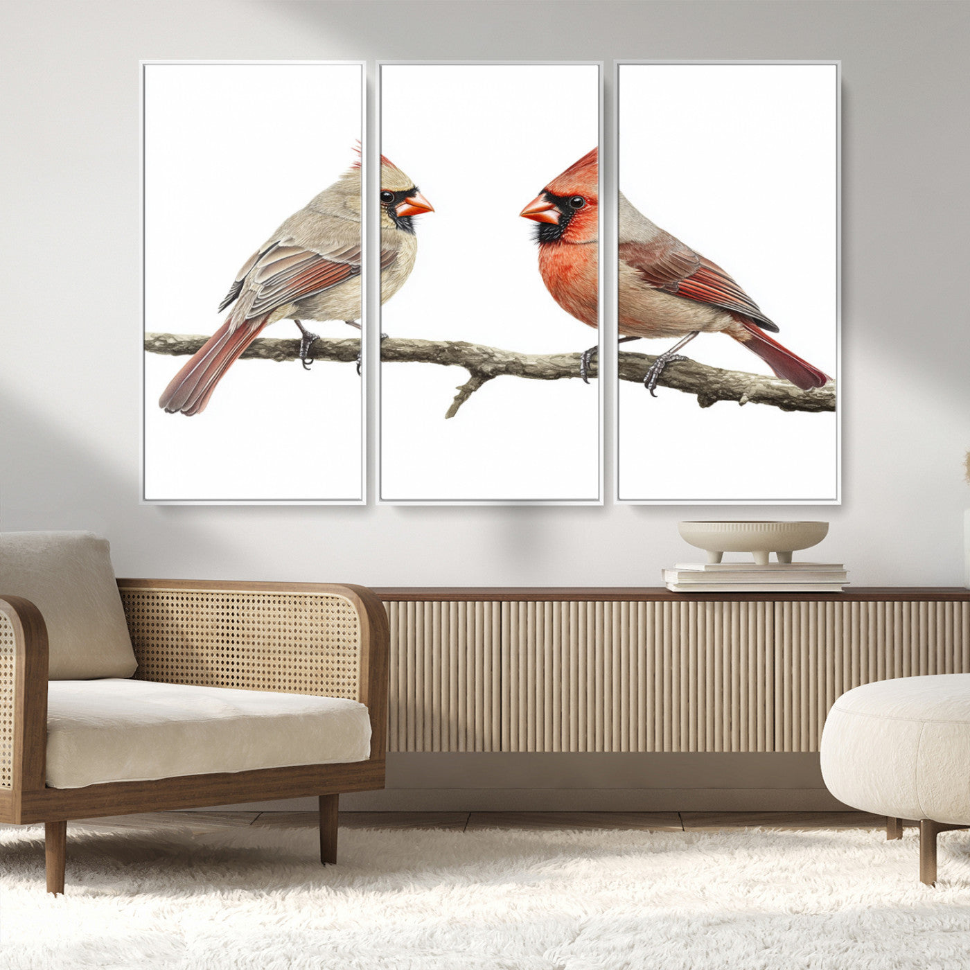 MGV-FC-48X32-3P - Cardinal Canvas Wall Art - Male and Female Cardinal Print - Nature-Inspired Bird Wall Decor for Home