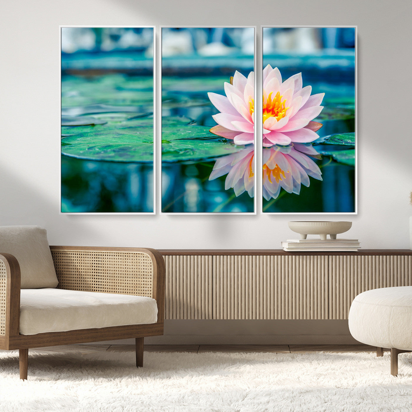 MGV-FC-48X32-3P - Lotus Flower Wall Art Canvas Print, Water Lily Large Wall Art Canvas Print for Yoga Room Decor,