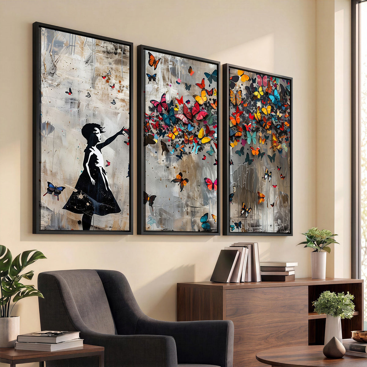 51446D-MGV-CV-24X16 - Banksy Butterfly Girl Wall Art | Modern Graffiti Canvas Print, Street Art Decor