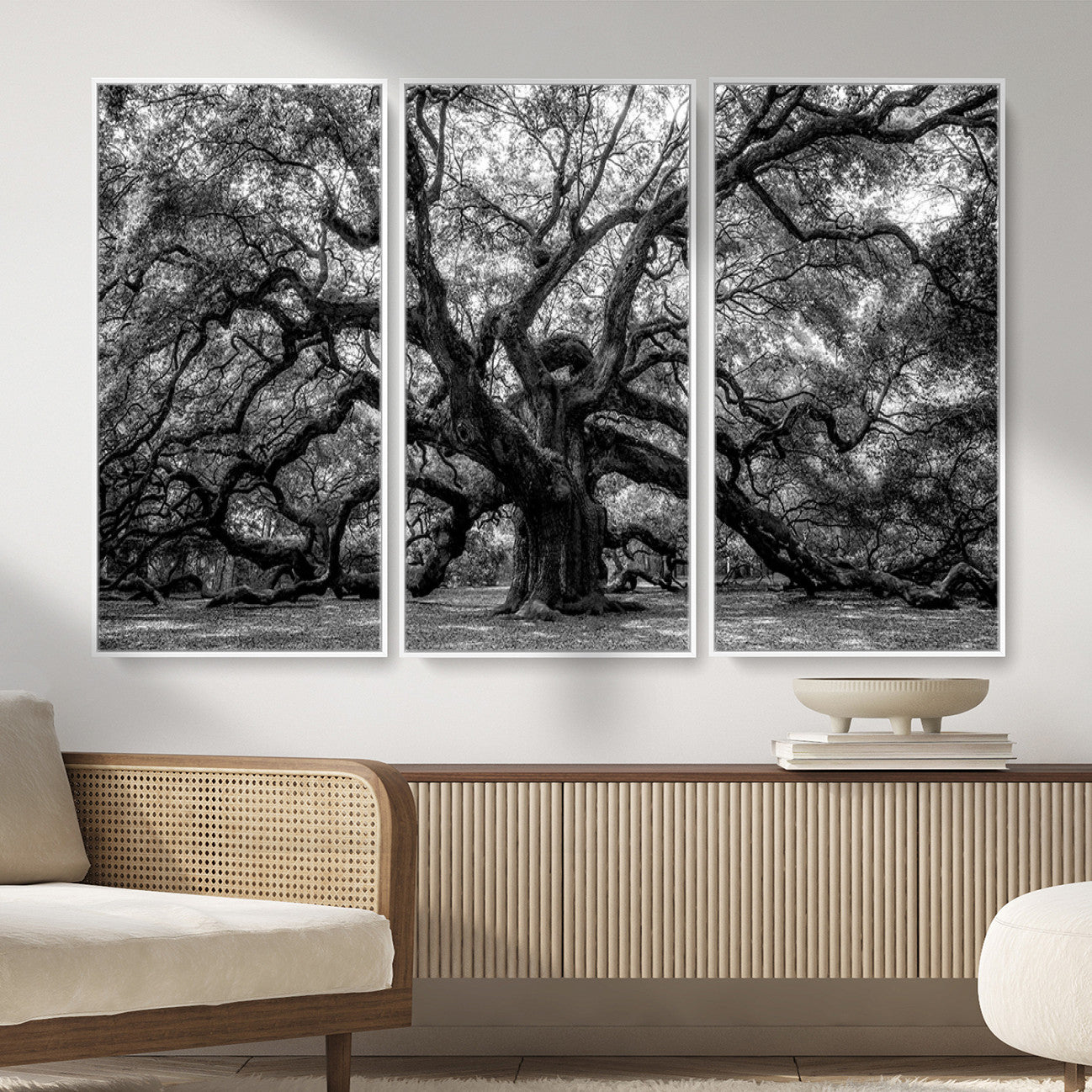 132944706-MGV-CV-36X24 - Black and White Old Angel Oak Tree Wall Art Canvas Print
