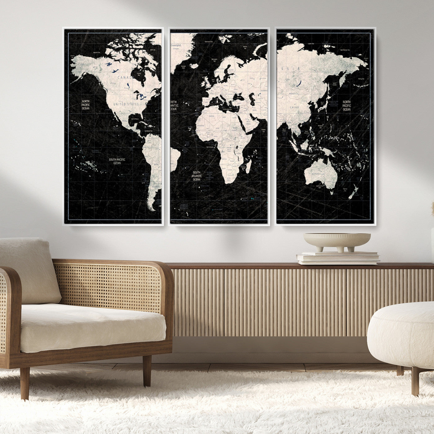 MGV-FC-48X32-3P - Push Pin World Map Canvas Print – Framed Wall Art for Couples to Track Their Travels – Anniversary