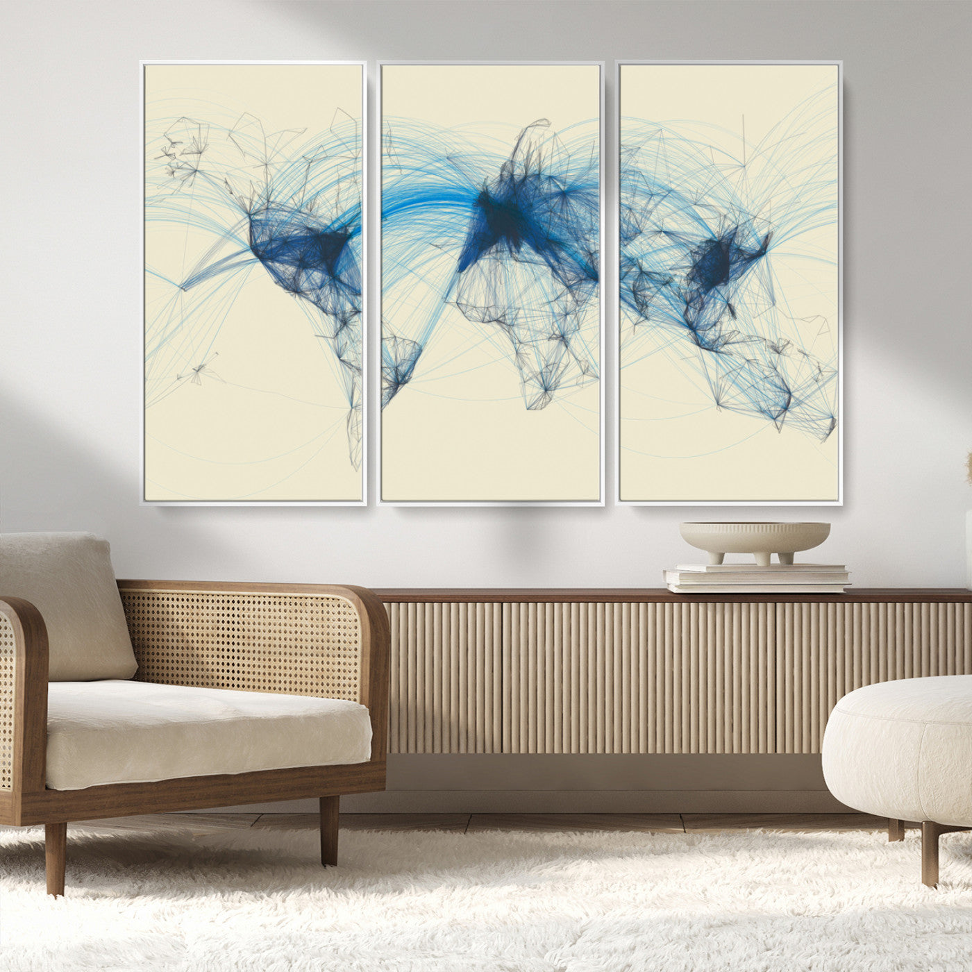 MGV-FC-48X32-3P - Flight Routes Map art Air Traffic Avi World Map with Blue Connections Canvas Wall Art – Modern