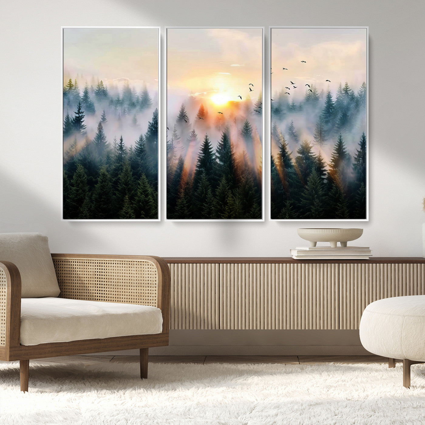 MGV-FC-48X32-3P - Abstract Forest Wall Art - Serene Nature Canvas Print with Misty Forest Design for Modern Home or