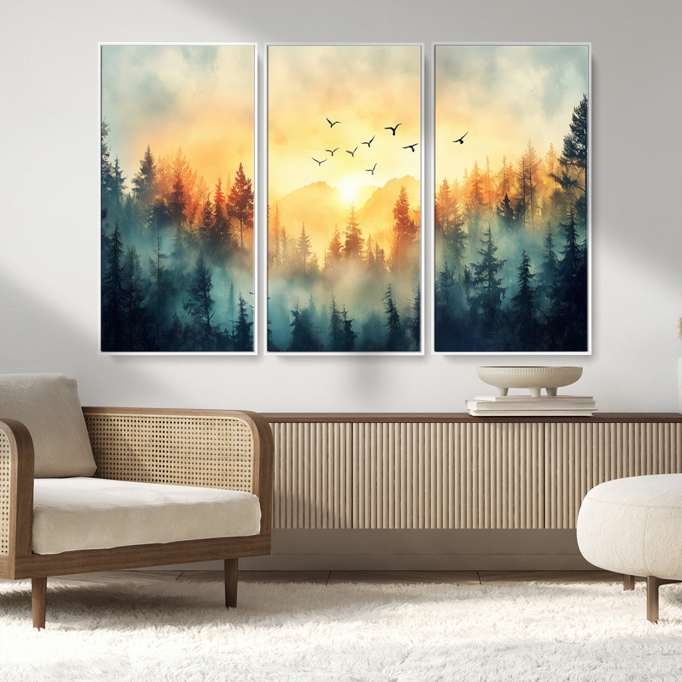 MGV-FC-48X32-3P - Abstract Forest Wall Art Print- Serene Nature Canvas Print with Misty Forest Design for Modern Home