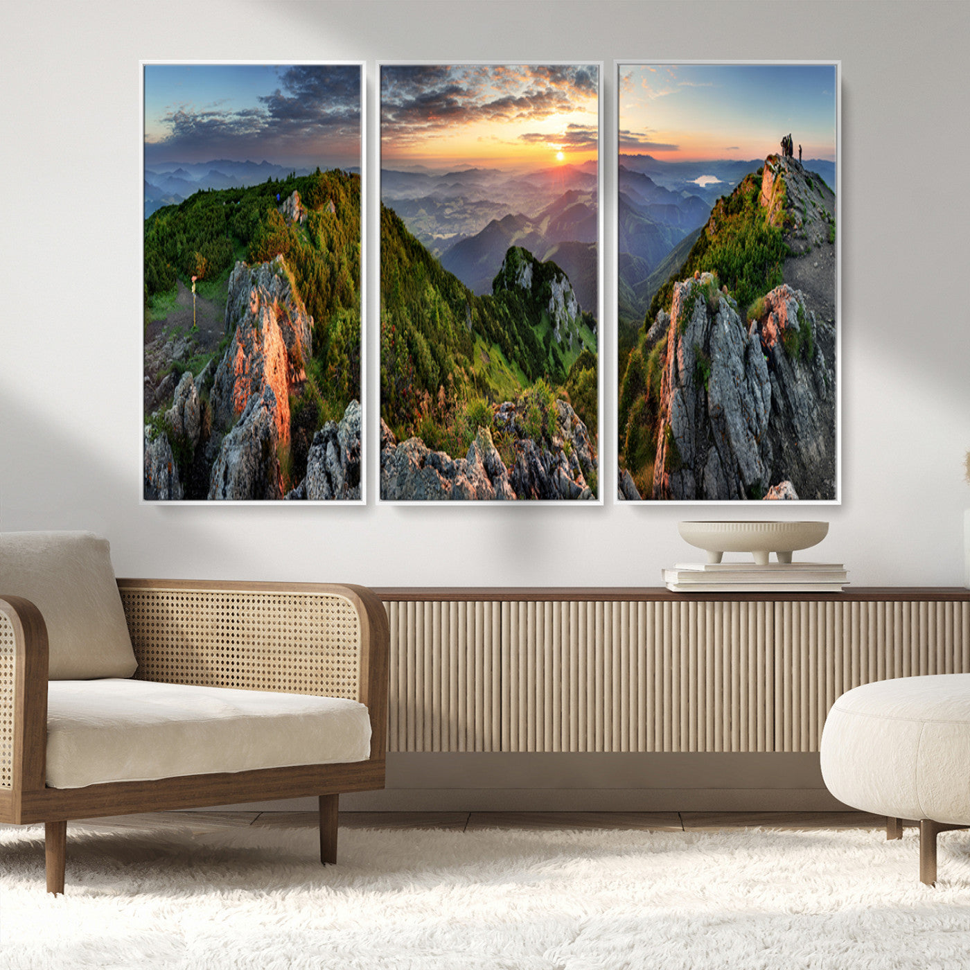MGV-FC-48X32-3P - Mountain Sunset Panoramic Canvas Print – Scenic Wilderness Landscape, Majestic Summit , Multi-Panel