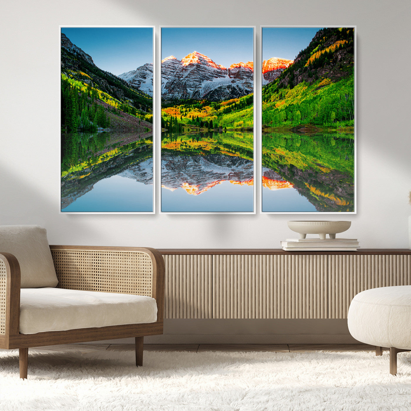 MGV-FC-48X32-3P - Maroon Bells Lake Print Wall Art – Majestic Colorado Mountain Landscape, Autumn Reflection,