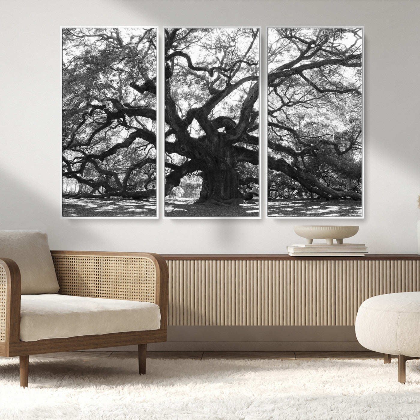 MGV-FC-48X32-3P - Ancient Oak Wall Art Canvas Print, Framed Twisted Branches Art Picture Print, Gnarled Tree Perfect Moody Nature Decor Artwork