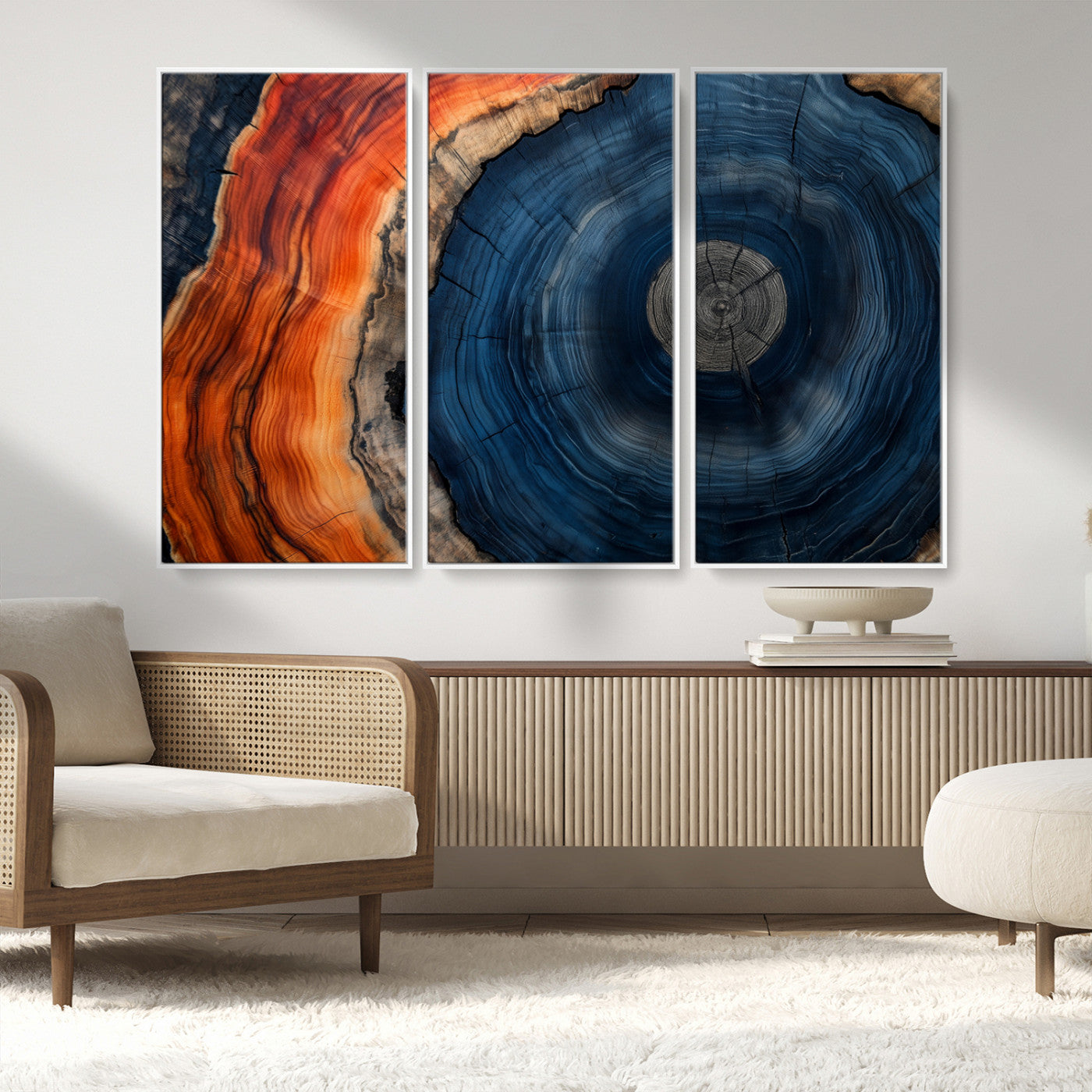 MGV-FC-48X32-3P - Tree Rings Wall Art Canvas Print, Rustic Wood Print, Framed Natural Texture Art Print, Wood Grain