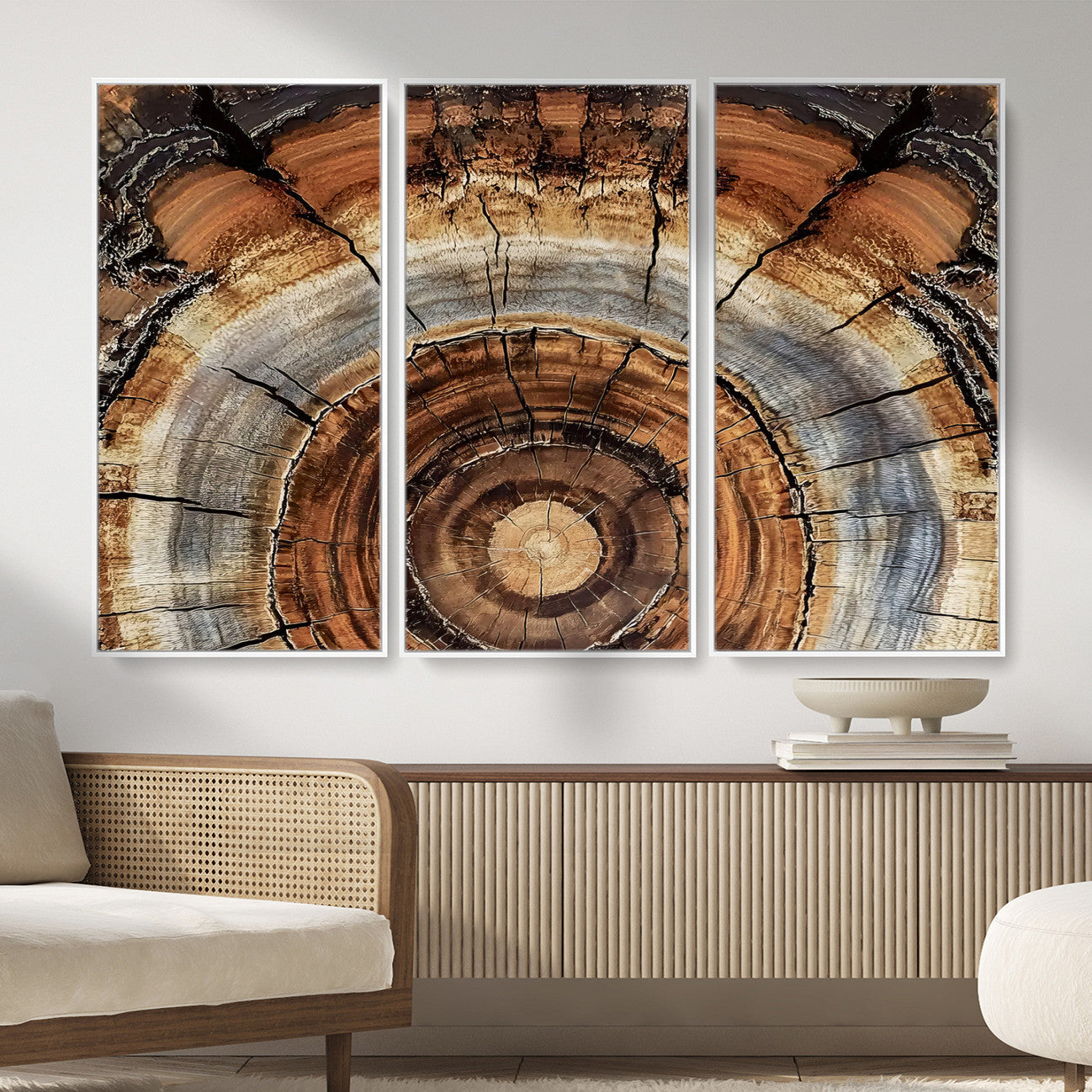 15184146-MGV-CV-36X24 - Tree Rings Wall Art Canvas Print, Framed Wood Texture Art Picture Print, Rustic Pattern Perfect Rustic Organic Decor Artwork