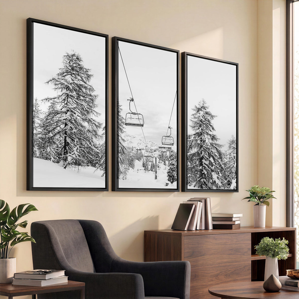 55003599D-MGV-CV-24X16 - Ski Lift Wall Art | Framed Snowy Mountain Canvas Artwork