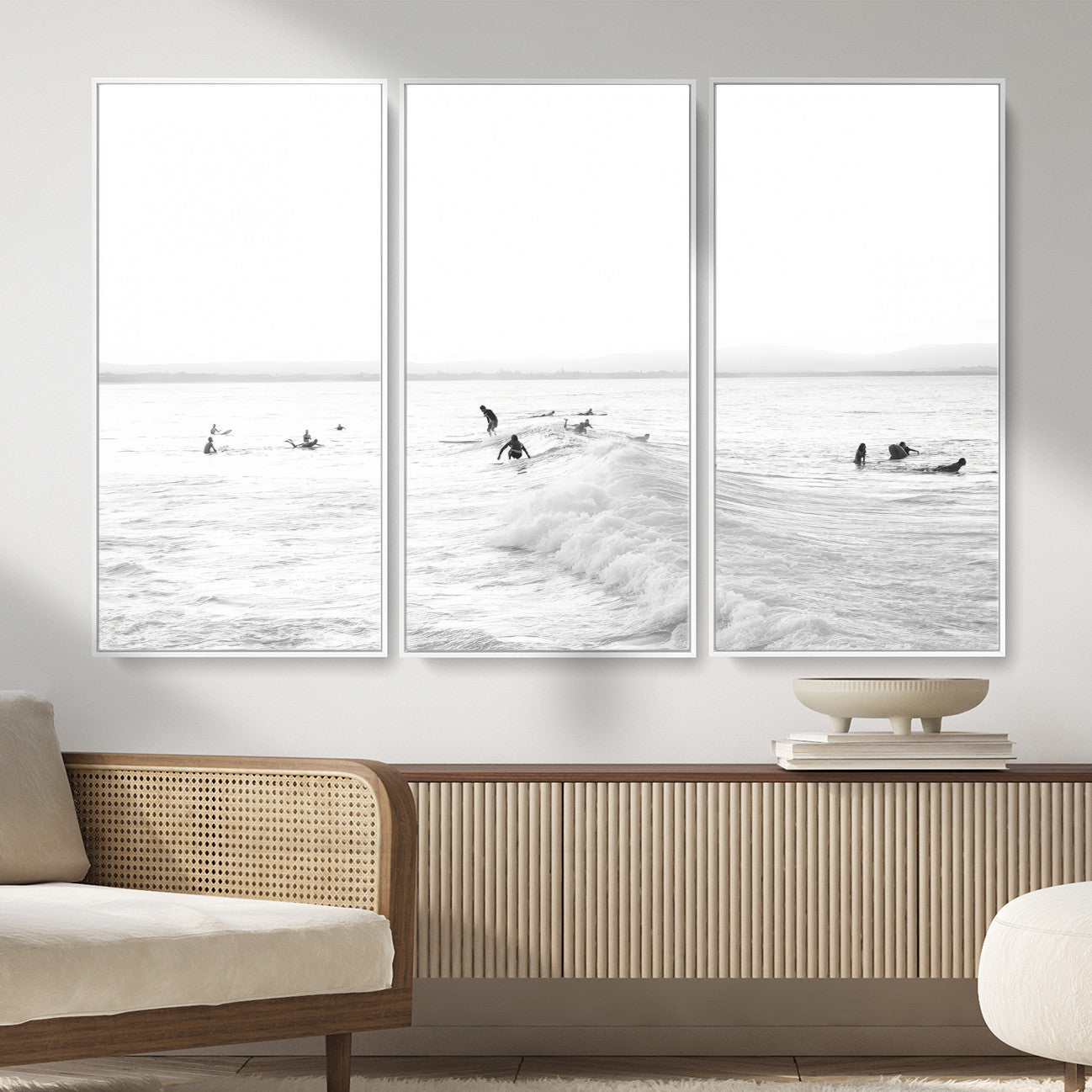 33449548-MGV-CV-36X24 - Surf Crowd Motion Wall Art – Active Surfers & Ocean Waves Canvas Print, Dynamic Water and Coastal Horizon for Living Room or Sea Adventure Decor