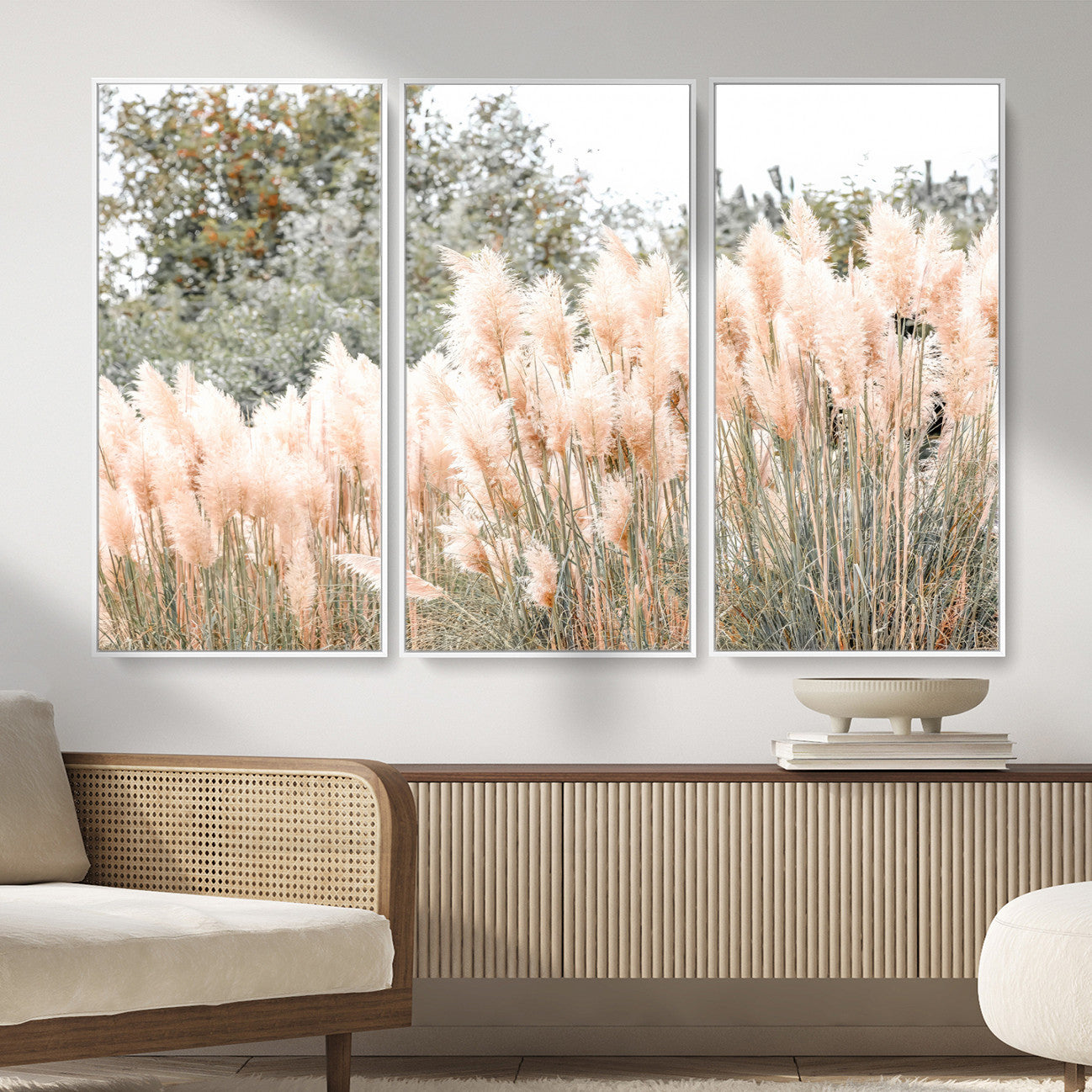 21826392-MGV-CV-36X24 - Pampas Grass Wall Art – Soft Blush Hues and Natural Texture Canvas Print, Serene Outdoors & Botanical Charm for Living Room or Nature Decor
