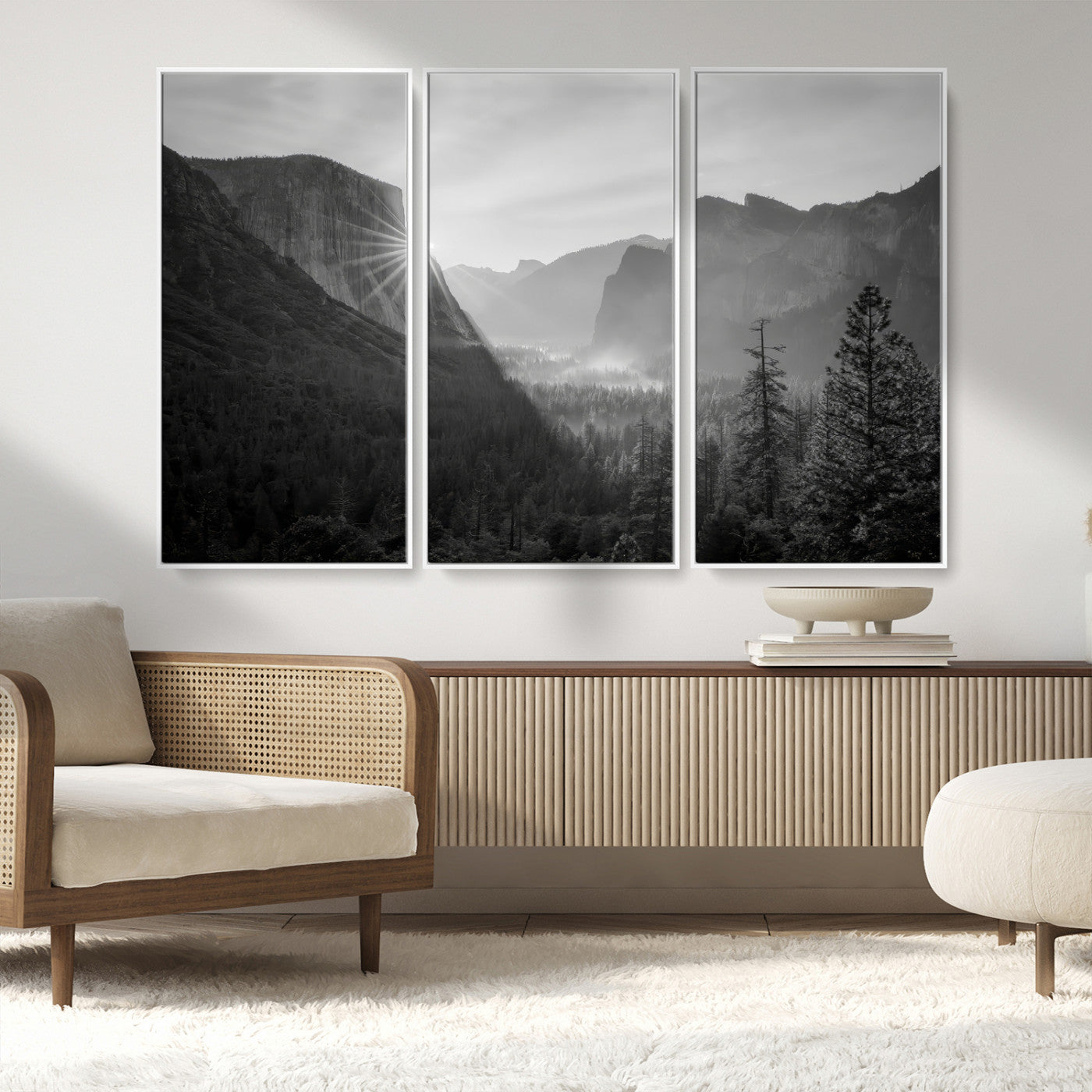 MGV-FC-48X32-3P - Yosemite Valley Wall Art Canvas Print, Framed El Capitan Sunrise Art Picture Print, Misty Mountain Perfect Modern Rustic Decor Artwork