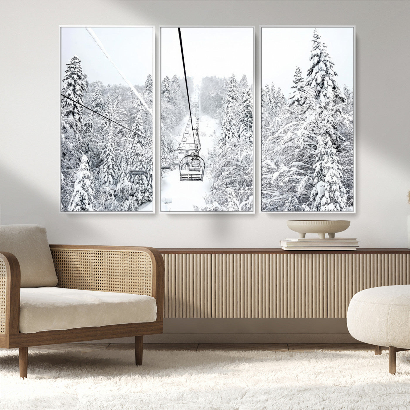 MGV-FC-48X32-3P - Winter Snow Ski Lift Wall Art Canvas Print Winter Trees Print