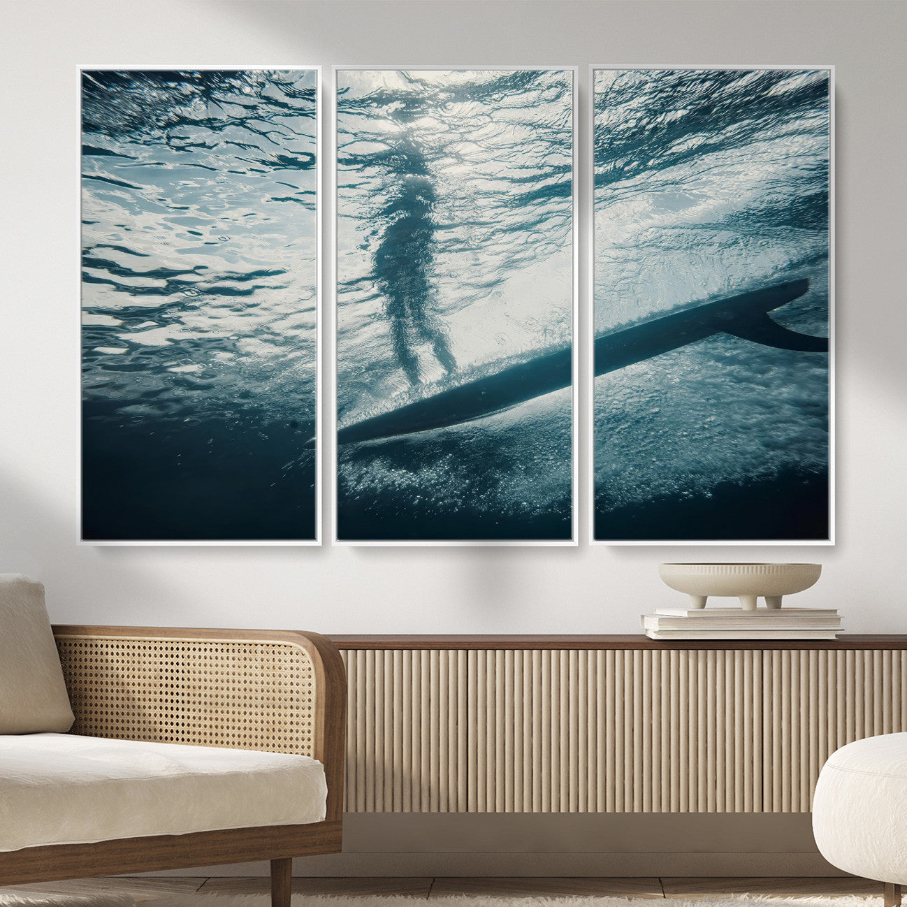 MGV-FC-48X32-3P - Submerged Surf Wall Art Canvas Print, Framed Underwater Perspective Art Picture Print, Ocean Surf Perfect Coastal Adventure Decor Artwork
