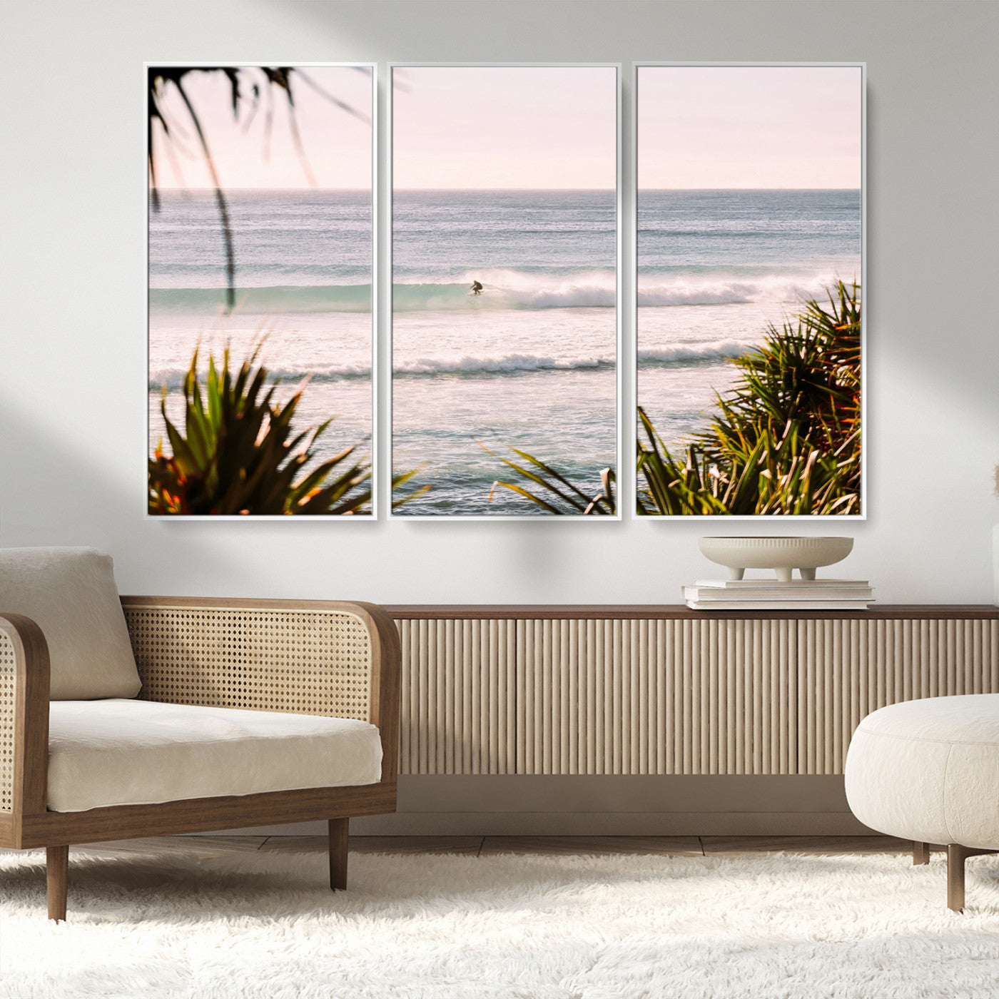 MGV-FC-48X32-3P - Ocean Surfer Wall Art Canvas Print, Framed Coastal Surf Art Picture Print, Tropical Beach Perfect Tropical Coastal Decor Artwork
