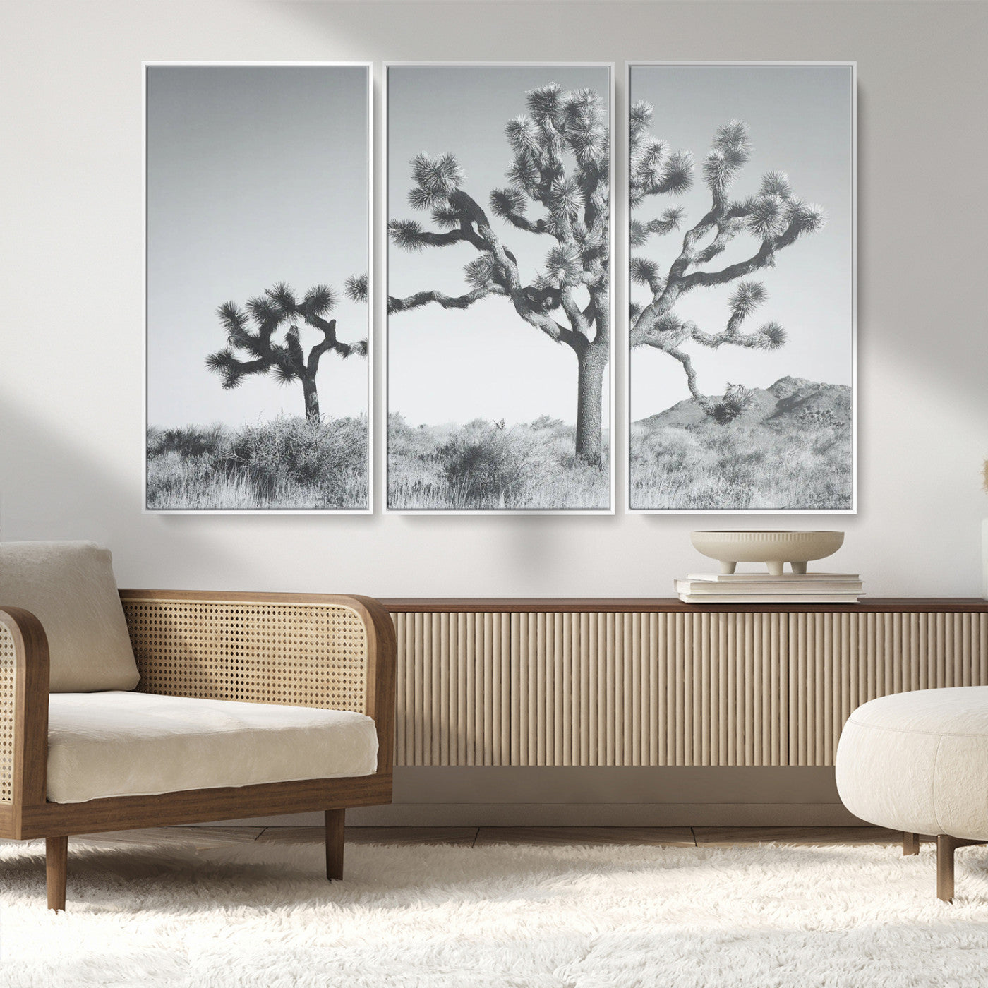 MGV-FC-48X32-3P - Joshua Tree Wall Art Canvas Print, Framed Black White Landscape Art Picture Print, Desert Tree Decor Perfect Southwestern Decor Artwork