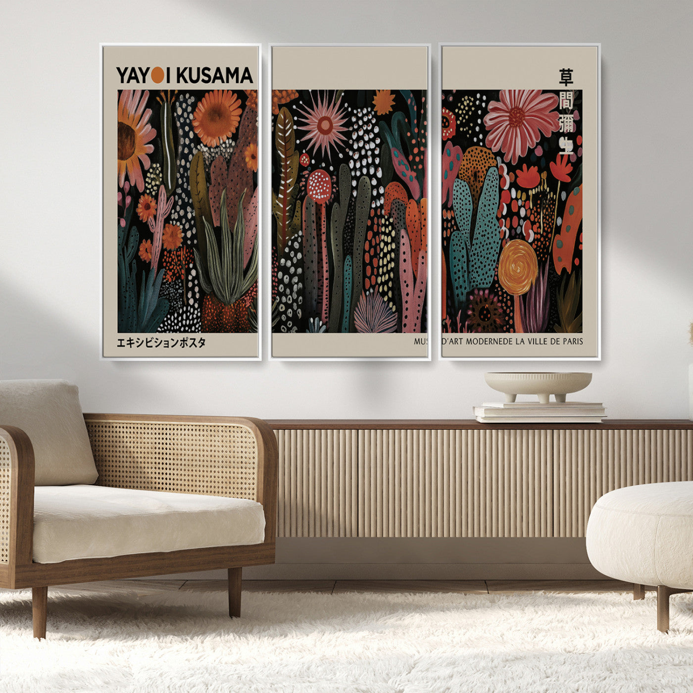 MGV-FC-48X32-3P - Modern Japanese Wall Art Print Yayoi Kusama Canvas Wall Art Abstract Mount Fuji Canvas Print