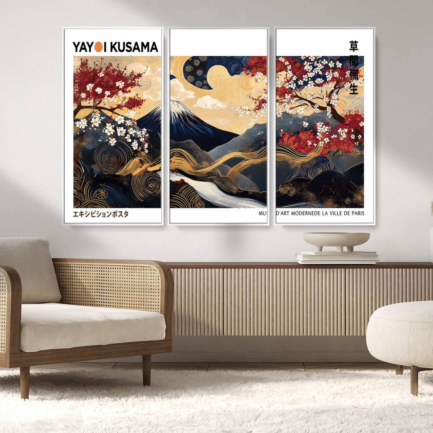 MGV-FC-48X32-3P - Modern Mount Fuji Print, Yayoi Kusama Canvas Wall Art, Abstract Mount Fuji Canvas Print, Japanese