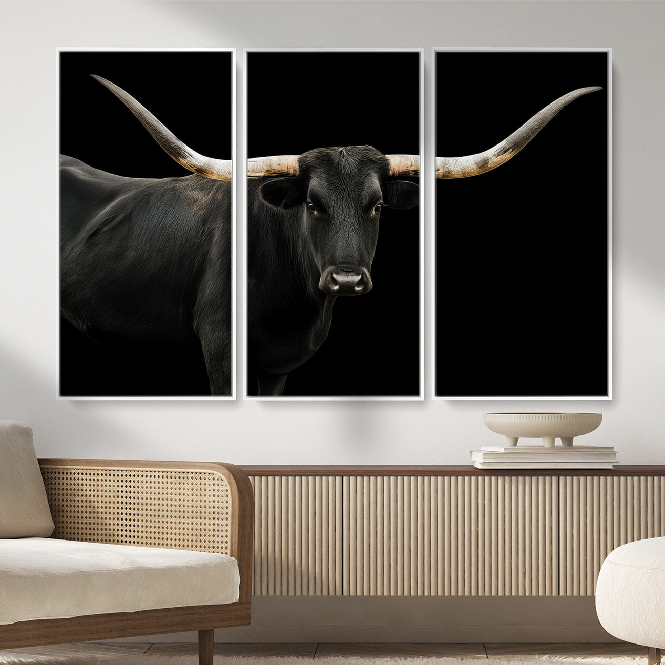 23572907-MGV-CV-36X24 - Texas Longhorn Wall Art Canvas Print, Framed Rustic Western Art Picture Print, Farmhouse Animal Perfect Modern Western Minimalist Decor Artwork