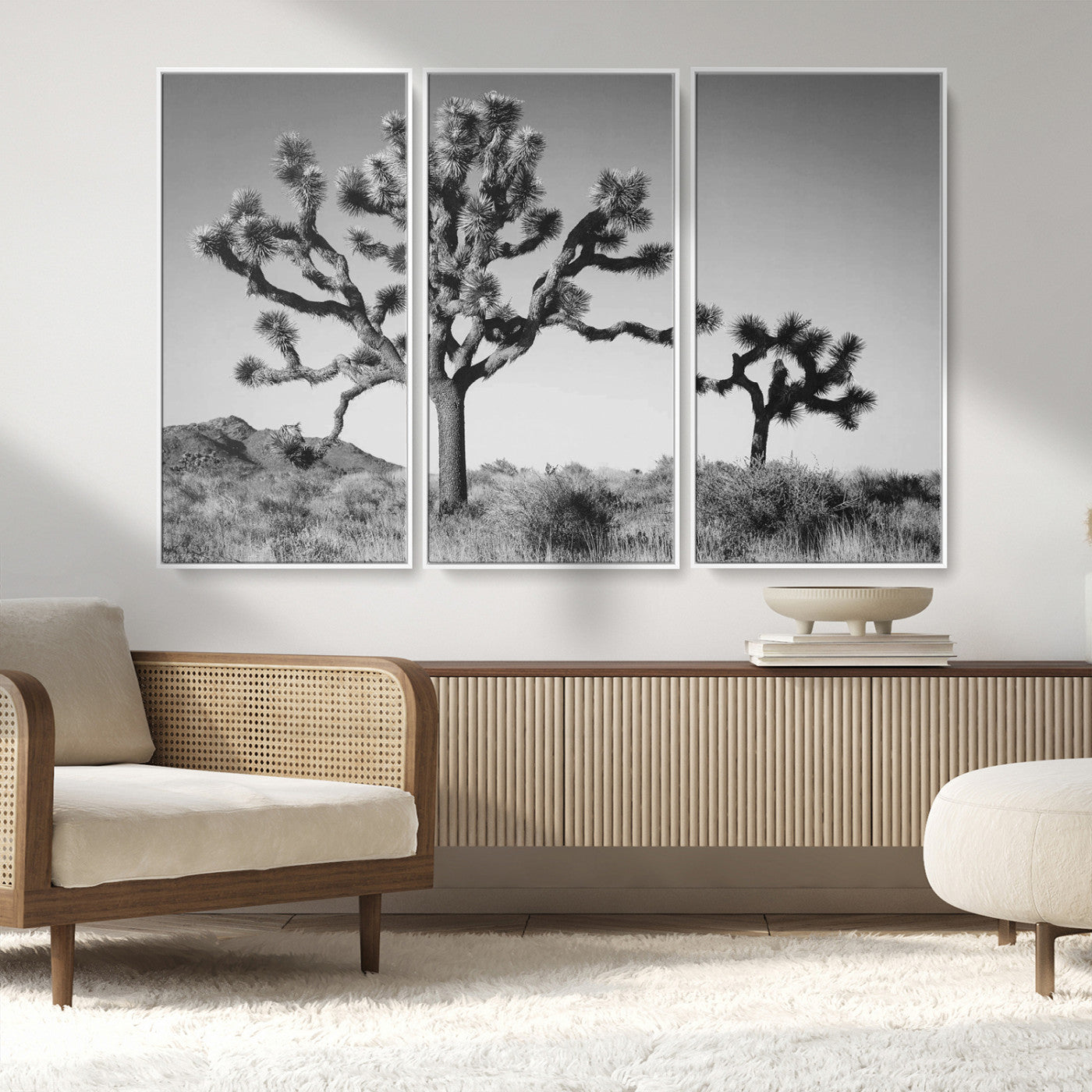 MGV-FC-48X32-3P - Joshua Tree Wall Art Canvas Print, Framed Monochrome Desert Art Picture Print, Minimalist Nature Scene Perfect Southwestern Minimalist Decor Artwork