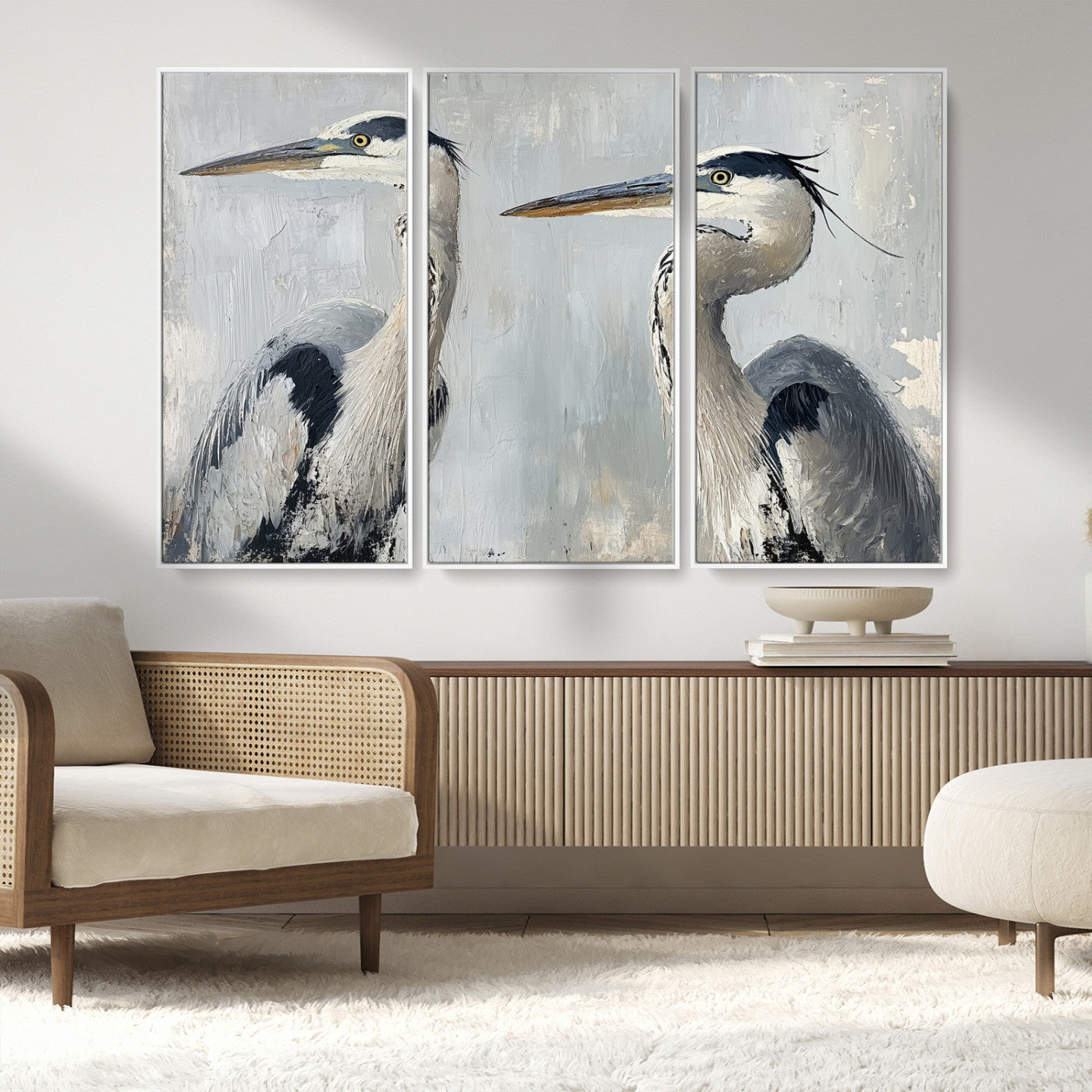 MGV-FC-48X32-3P - Bird Canvas Decor Wall Art Canvas Print, Framed Coastal Bird Pair Art Picture Print, Minimalist Wildlife Wall Perfect Coastal Minimalist Decor Artwork