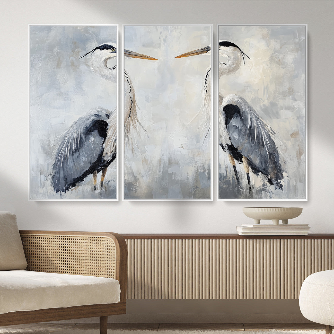 90806932-MGV-CV-36X24 - Heron Wall Art Wall Art Canvas Print, Framed Bird Canvas Decor Art Picture Print, Nature Inspired Perfect Coastal Minimalist Decor Artwork