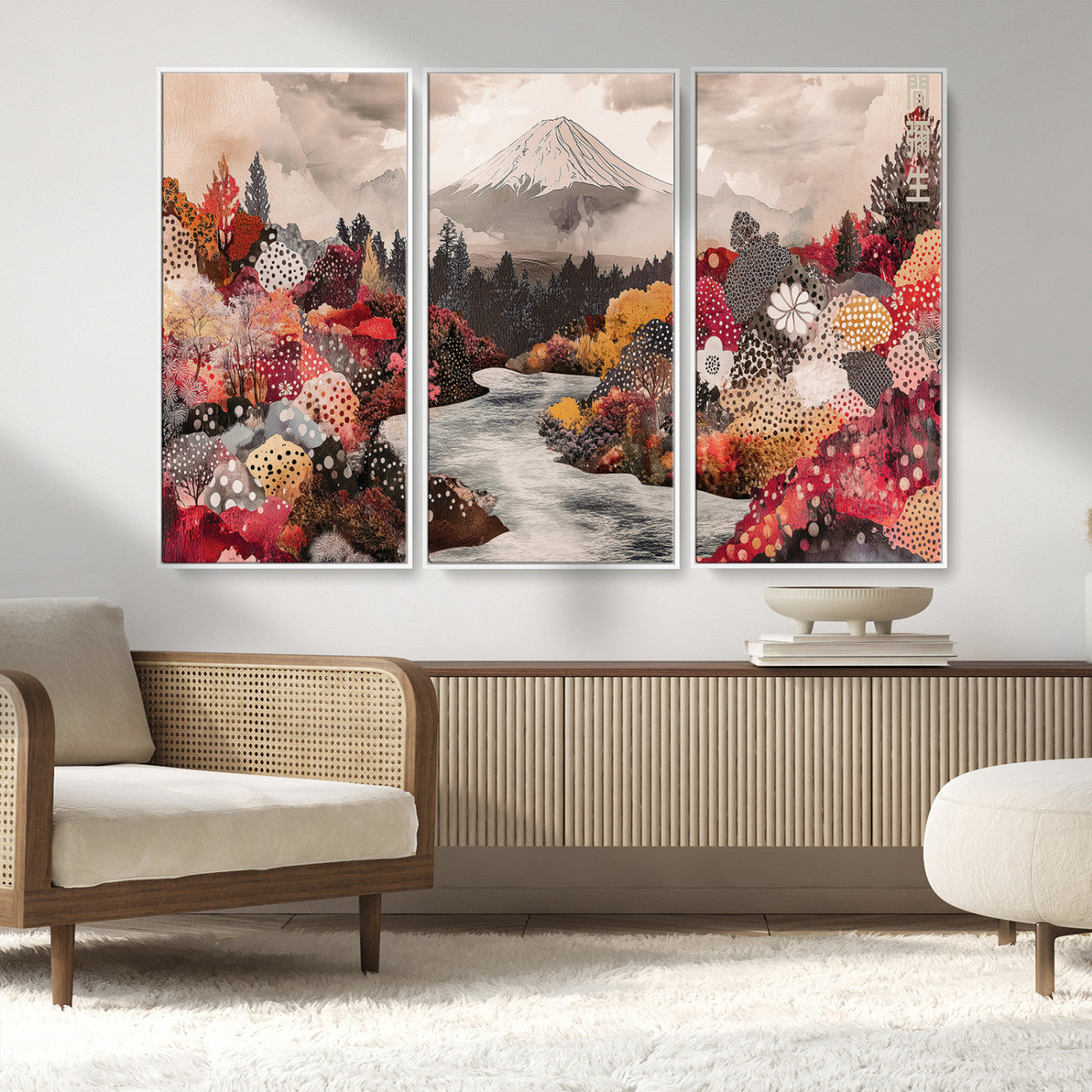 MGV-FC-48X32-3P - Mountain Wall Art Wall Art Canvas Print, Framed Autumn Forest Art Picture Print, Cottagecore Landscape Perfect Cottagecore Boho Decor Artwork