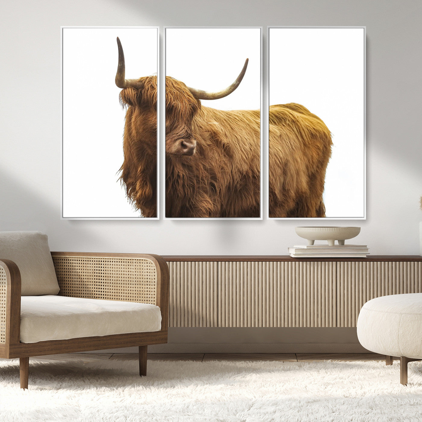 MGV-FC-48X32-3P - Highland Cow Wall Art Canvas Print, Framed Farmhouse Wall Art Art Picture Print, Rustic Animal Decor Perfect Rustic Farmhouse Decor Artwork