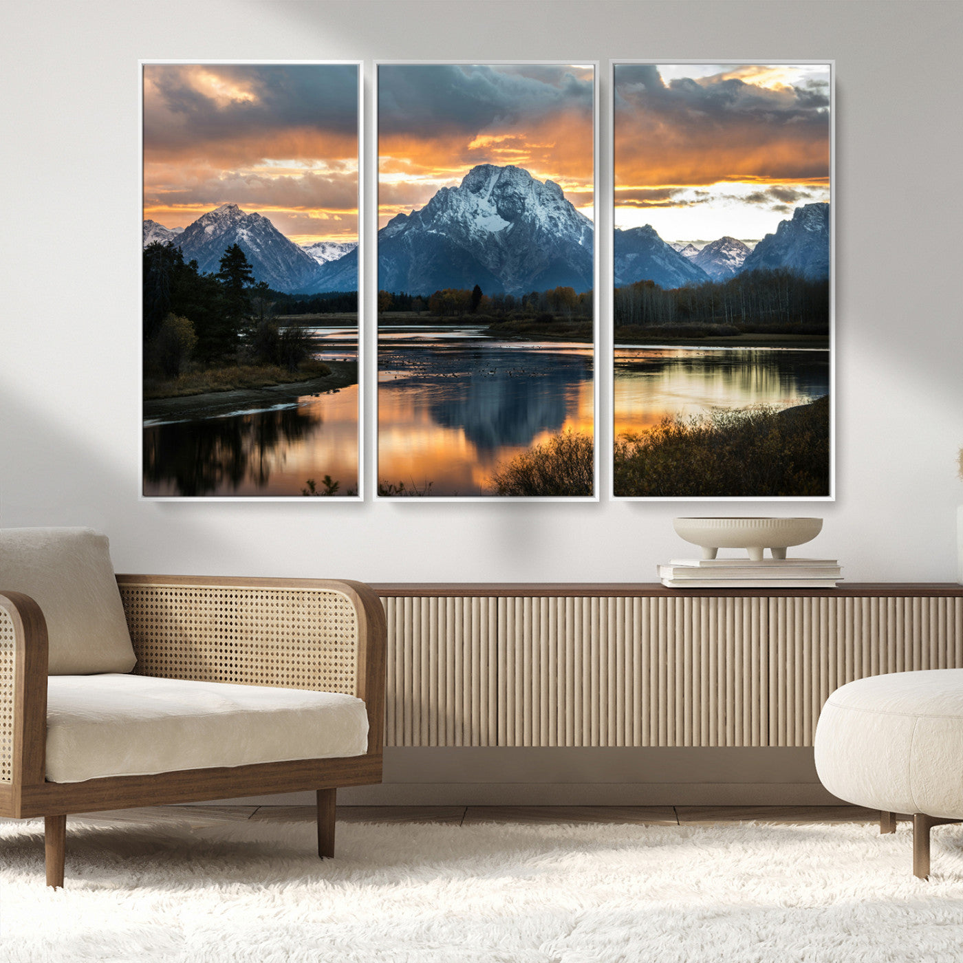 MGV-FC-48X32-3P - Mountain Sunset Wall Art Canvas Print, Framed Alpine Wilderness Art Picture Print, Golden Hour Perfect Wilderness Decor Artwork