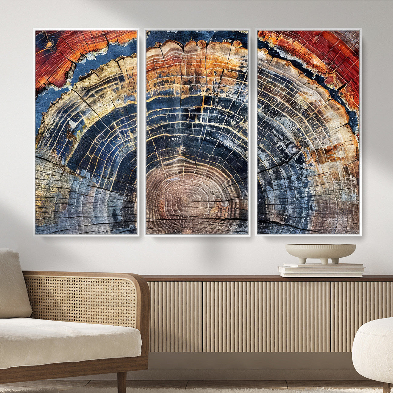 60292921-MGV-FC-48X32-3P - Vintage Tree Rings Wall Art Canvas Print – Framed Wood Art Picture Petrified Wood Artwork for Home, Office, Living Room