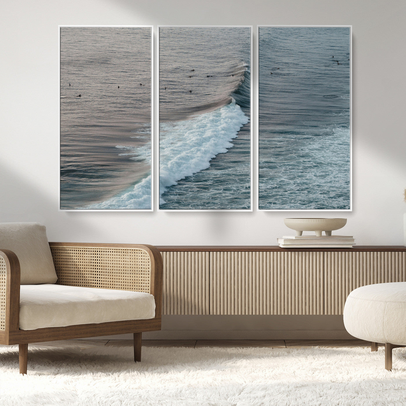 MGV-FC-48X32-3P - Ocean Waves Wall Art Canvas Print, Framed Coastal Serenity Art Picture Print, Surf Perfect Coastal Decor Artwork