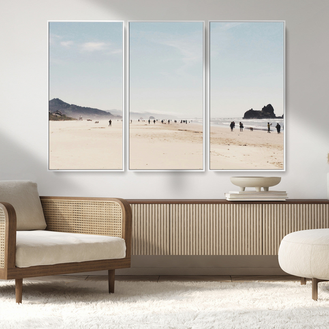 MGV-FC-48X32-3P - Minimalist Beach Wall Art Canvas Print, Framed Coastal Serenity Art Picture Print, Soft Sand Perfect Coastal Decor Artwork