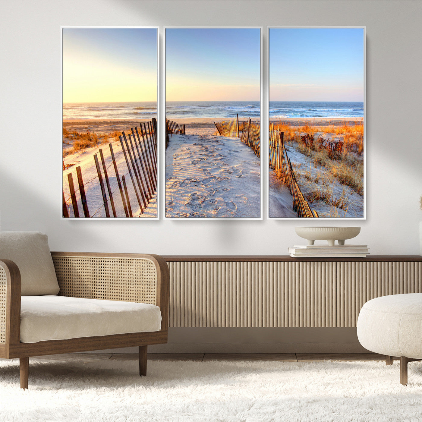 MGV-FC-48X32-3P - Ocean Sunset Wall Art Wall Art Canvas Print, Framed Nautical Photography Art Picture Print, Summer Beach House Decor Perfect Coastal Serenity Decor Artwork