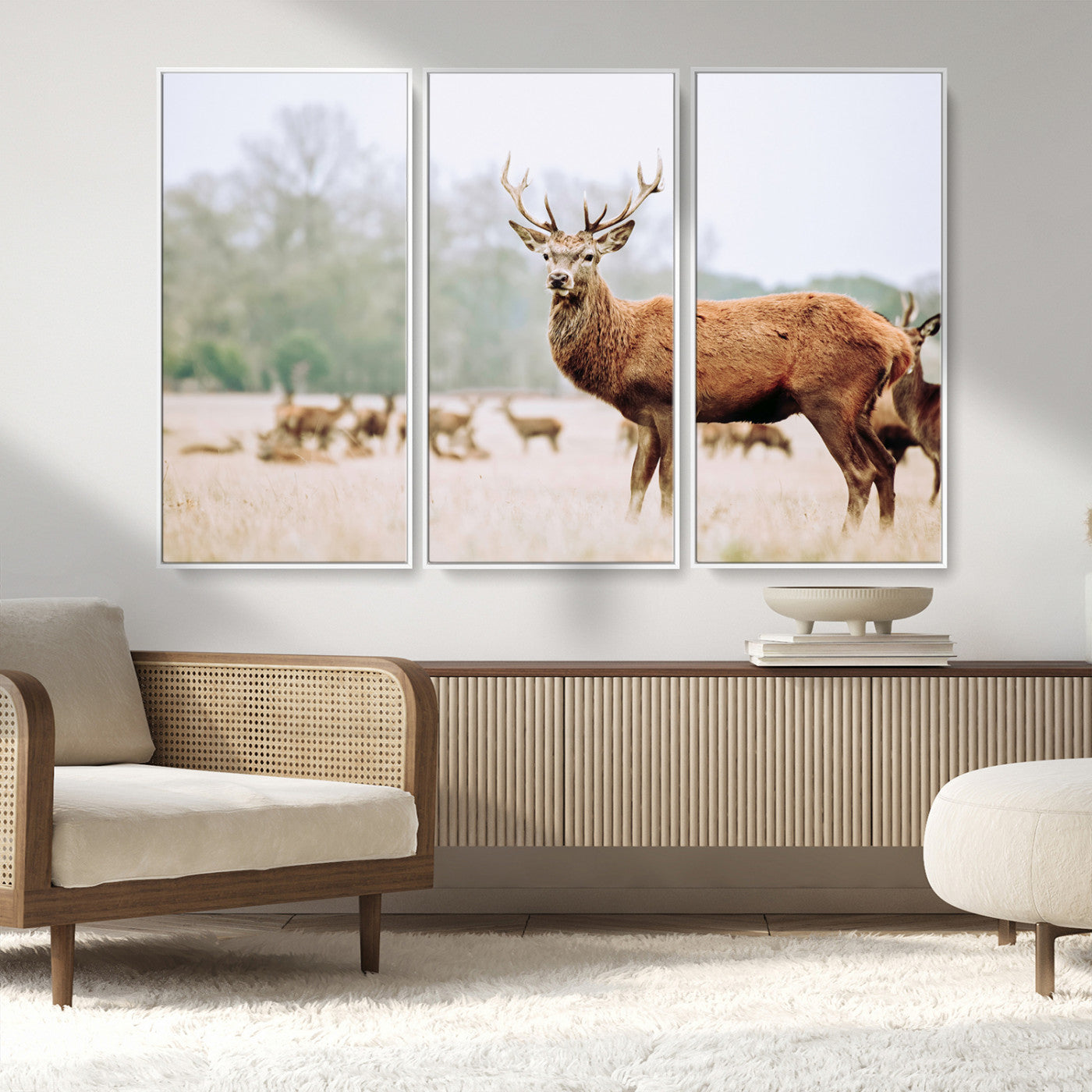 MGV-FC-48X32-3P - Rustic Nature Print Wall Art Canvas Print, Framed Deer Canvas Wall Art Art Picture Print, Nordic Animal Art Perfect Rustic Nature Decor Artwork